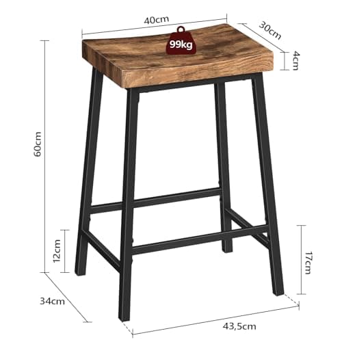 Industrial Style 23.7" Saddle Bar Stool Set, Rustic Brown and Black BAHR0801N1