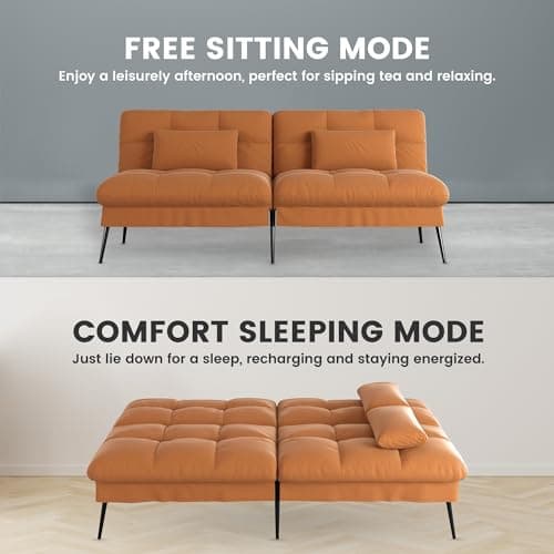 COMHOMA Orange 68" Fabric Adjustable Reclining Futon Sofa Bed