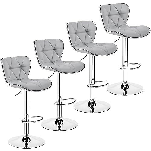 Yaheetech Stylish Grey Adjustable PU Leather Bar Stools, Counter Height, Set of 2