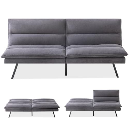 Convertible Memory Foam Futon Sofa Bed - Adjustable Backrest, Gray to Black