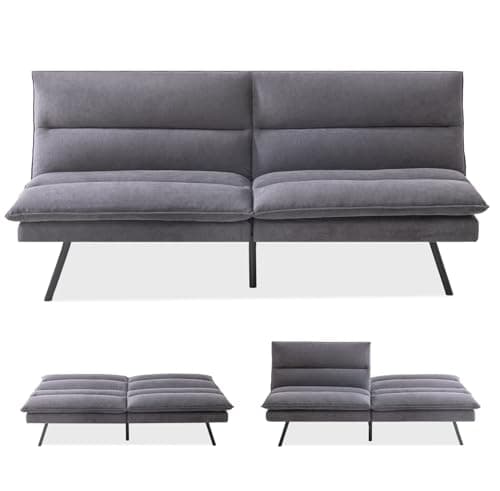 Memory Foam Futon Sofa Bed for Living Spaces, Office, Apartment - Grey Fabric