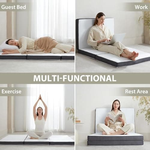 Portable Quad Fold Mattress, Twin Memory Foam for Comfortable Guest Sleep