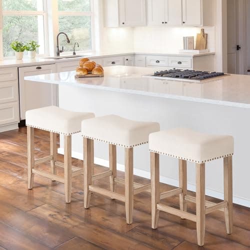Furniliving Beige Saddle Stool Set of 2, 25.7" Counter Height