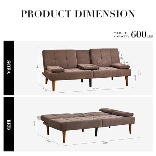 COLAMY Small Futon Sofa Bed with Removable Armrest & Adjustable Backrest