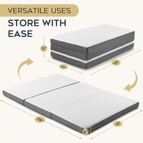 Memory Foam Foldable Mattress - 4 Inch Queen Size with Washable Cover