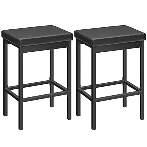 HOOBRO Black Bar Stool Set, 24.8-Inch High, Thick Upholstery, Kitchen, Dining, Cafe