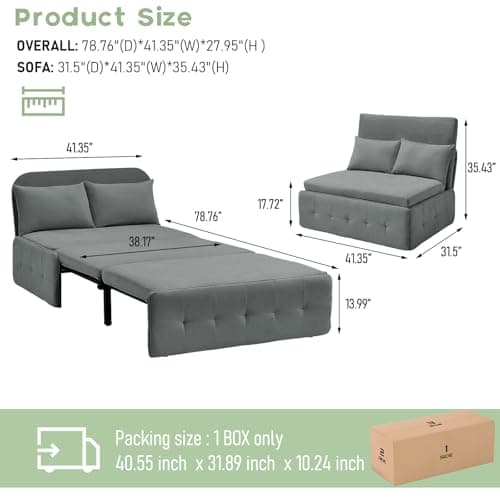 3-in-1 Dark Gray Convertible Sofa Bed, Pull-Out Twin Sleeper Couch for Living/Bedroom