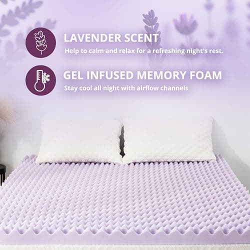 2 Lavender Scented Gel Memory Foam Mattress Topper for Pressure Relief - Full Size