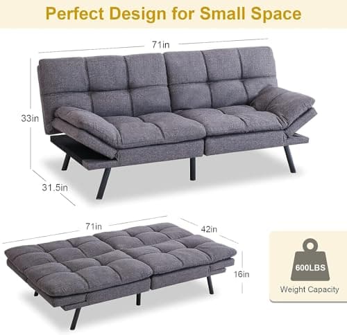MUUEGM Grey Futon Sofa Bed Couch