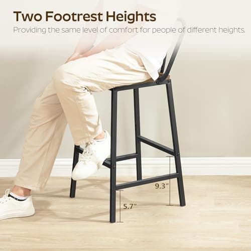 BY01L2BR Rustic Brown & Black Bar Stool Set, 2 Pack Counter Height Chairs