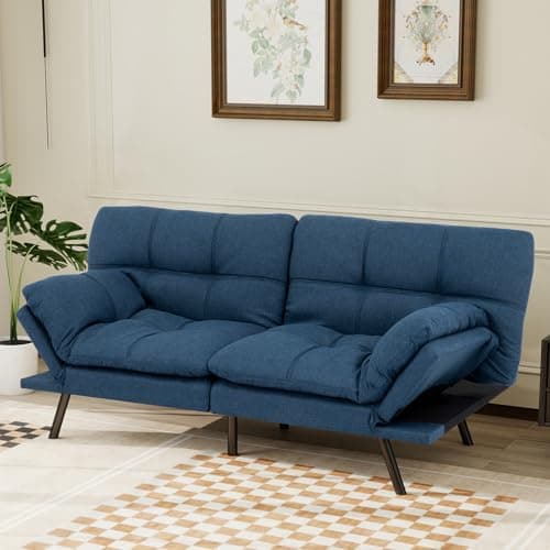 MUUEGM Linen Memory Foam Convertible Sofa Bed, 71", Light Grey, Living Room Sleeper Couch