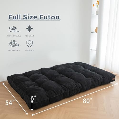 MAXYOYO Full Size Tufted Futon Mattress, Extra Thick Shredded Foam, Black