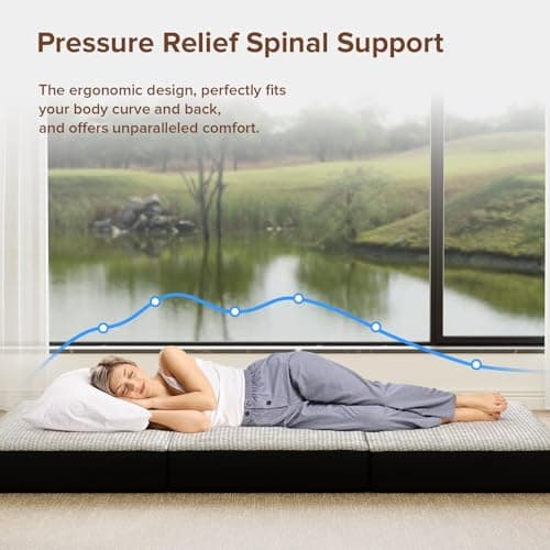 Portable Memory Foam Mattress - Single, 4 Inch Foldable, Washable Cover, Handle, Non-Slip Bottom, RV, Travel, Camping, Y