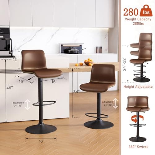 HeuGah Brown Faux Leather Counter Height Swivel Bar Stool Set (4pcs, 24"-32")