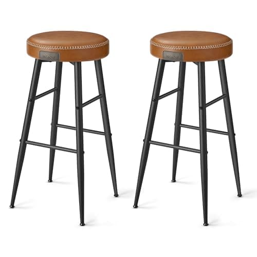 VASAGLE EKHO Collection Mid-Century Modern Bar Stools, Set of 2, Caramel Brown, 30-Inch Tall
