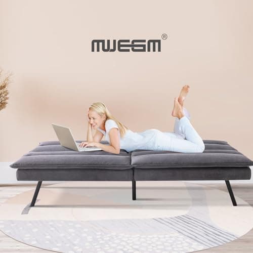 Memory Foam Futon Sofa Bed for Living Spaces, Office, Apartment - Grey Fabric