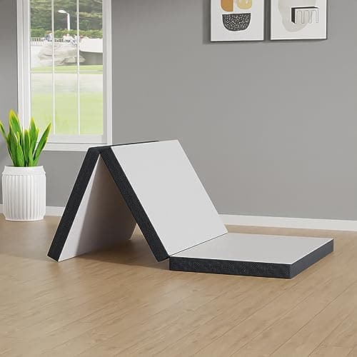 CertiPUR-US Certified 3 Inch Memory Foam Tri-Fold Mattress Topper, Washable Cover, Non-Slip Bottom, Camping & Guest Beds