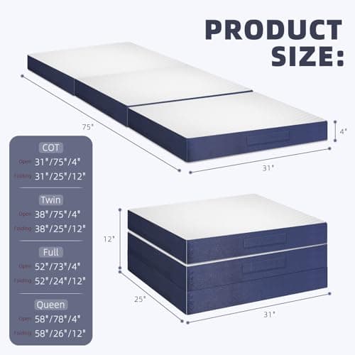 4-Inch Tri-Fold Breathable Foam Mattress, Washable Cover - Foldable for Guests, Yoga, Travel, and Camping (Twin)