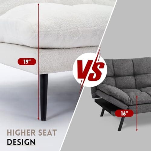 Beige Adjustable Futon Love Seat for Small Spaces