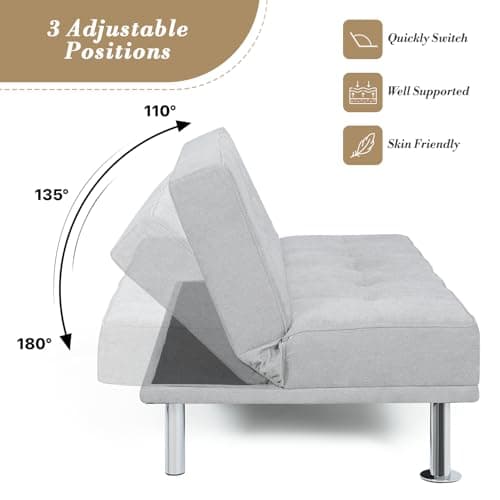 Athena Collection 5 Position Reclining Futon Sofa Bed, Grey Linen Fabric