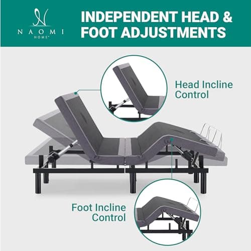 Adjustable Queen Size Bed Base with Lumbar Support, Massage, USB Ports, Wireless Remote - Grey