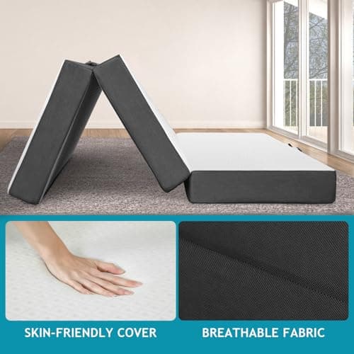 Portable 4 Inch Memory Foam Mattress Topper for Camping, Small Twin Size