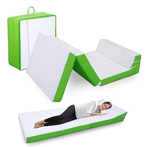 Portable 4 Inch Memory Foam Tri-Fold Mattress with Pillow for Adults & Kids