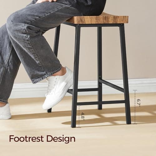 Industrial Style 23.7" Saddle Bar Stool Set, Rustic Brown and Black BAHR0801N1