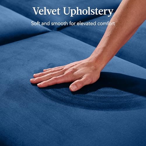 Best Choice Products 77" Mid Century Modern Velvet convert. sofa sleeper, real wood, navy blue