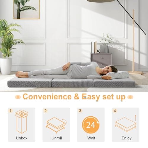 Tri Folding Memory Foam Mattress TwinXL Portable Bed for Yoga/Camping/RV/Guest Beds in Grey