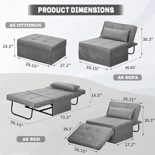Ainfox 4-in-1 Convertible Sofa Bed with Adjustable Backrest (Light Grey)