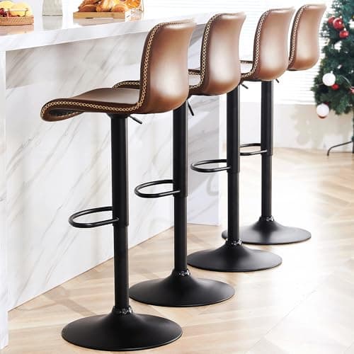 HeuGah Brown Faux Leather Counter Height Swivel Bar Stool Set (4pcs, 24"-32")