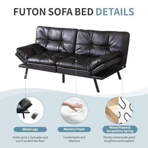 Memory Foam Futon Sofa Bed Couch - Modern Loveseat Daybed, Comfy Sleeper Couch, Easy Assembly, Black