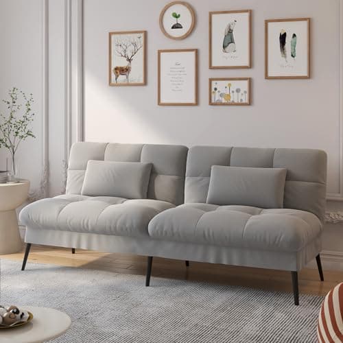 COMHOMA Orange 68" Fabric Adjustable Reclining Futon Sofa Bed