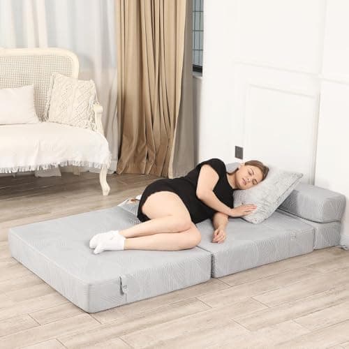 Grey High-Density Memory Foam Tri-Fold Sofa Mattress & Bed