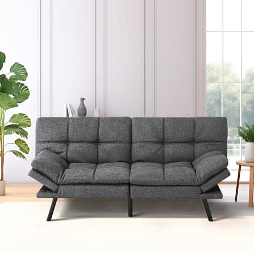 Memory Foam Futon Sofa Bed with Adjustable Backrest and Armrest, Perfect for Living Room, Studios, Apartments, Dormitories, Offices, and Game Rooms in Brown Leather
