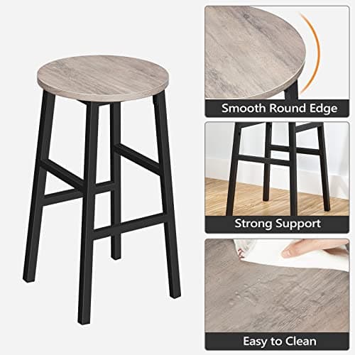 Industrial Greige Bar Stools - Set of 2 with Footrest - Easy Assembly