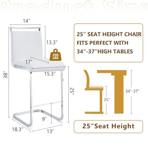 White Counter Height Bar Stools withbacks Set of 4 Chrome Legs Ideal for Kitchen Dining Island Bar