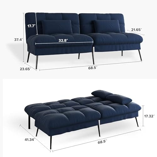 COMHOMA Blue 68" Fabric Adjustable Futon Sofa Bed