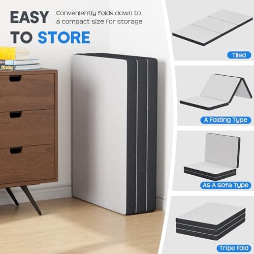 FDW 3 inch Tri Fold Memory Foam Mattress for Kids & Adults - Medium-Firm, Washable Cover, RV Travel Campὁg