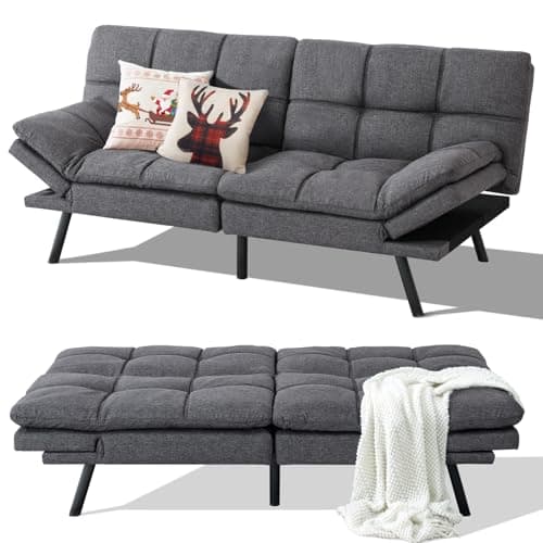 Adjustable Futon Couch Bed with Memory Foam - Dark Grey