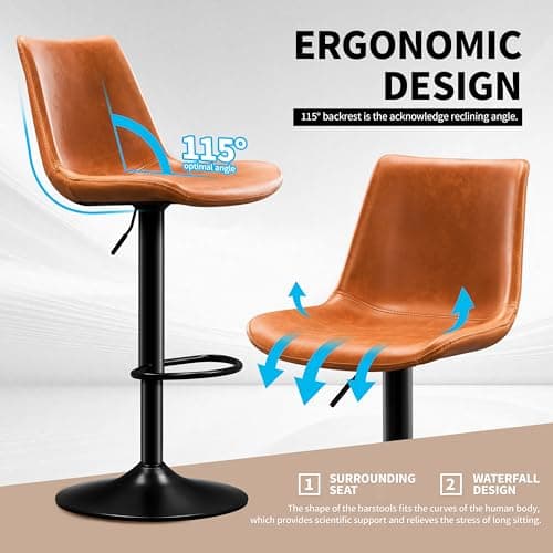 X-Large Footrest Ergonomic Whisky Brown Bar Stool Set of 2