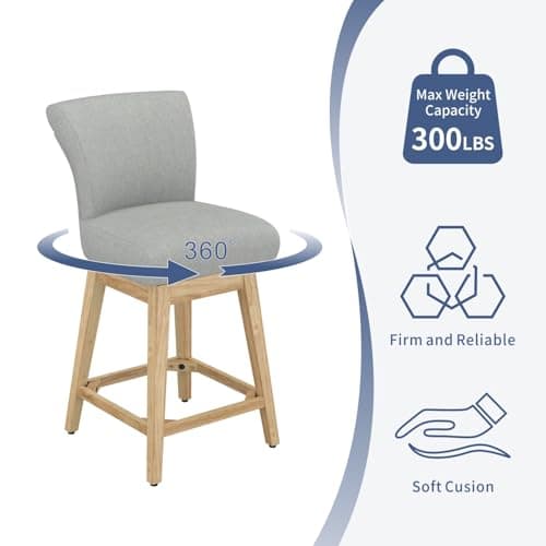 Modern 26 Counter Height Bar Stools Set of 2 with 360° Swivel and High Backrest in Light Grey Fabric for Kitchen and Bar