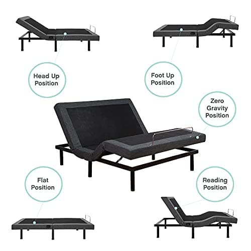 Ergonomic Adjustable bed base 2.0 with massage, wireless remote, USB port, full size