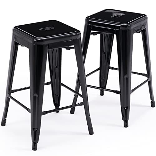 Vogue Furniture Black Metal Bar Stools - 24" Square Seat Indoor-Outdoor Set