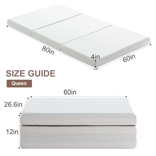 4 Inch Foldable Memory Foam Trifold Bed Queen Silver Golden