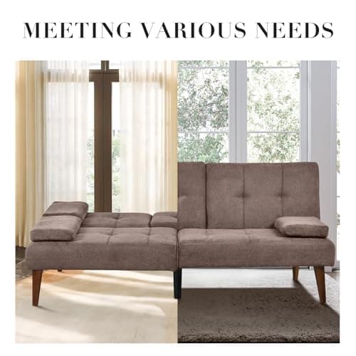 COLAMY Small Futon Sofa Bed with Removable Armrest & Adjustable Backrest