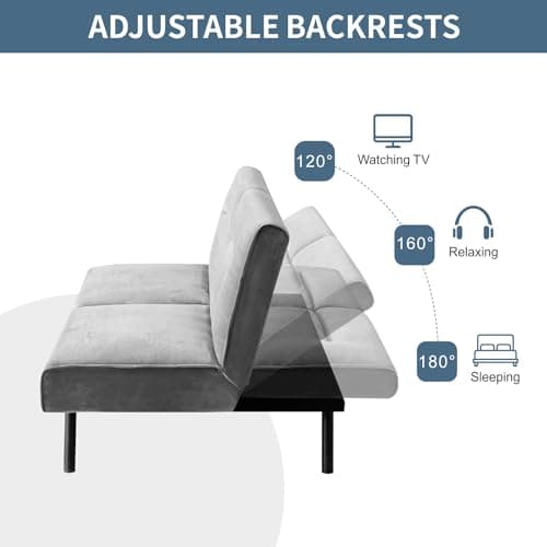 MUUEGM Futon Couch Bed, Convertible Memory Foam Sofa Bed, Modern Adjustable Backrests Velvet Couch Sleeper Sofa Bed