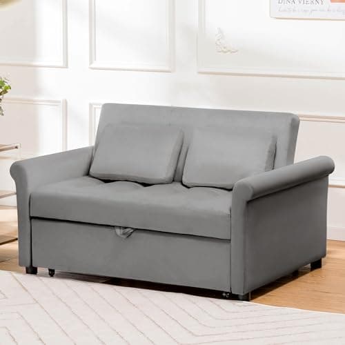 COMHOMA 55" 3-in-1 Sleeper Sofa Bed with Adjustable Backrest (Grey)