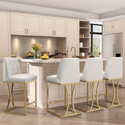 Grey Counter Stools with Back, Silver Metal Frame, Set of 4
